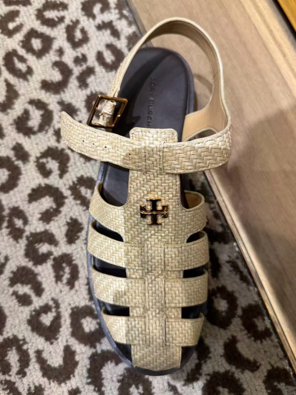 Tory Burch Natural Raffia Woven Logo Fisherman Sandal